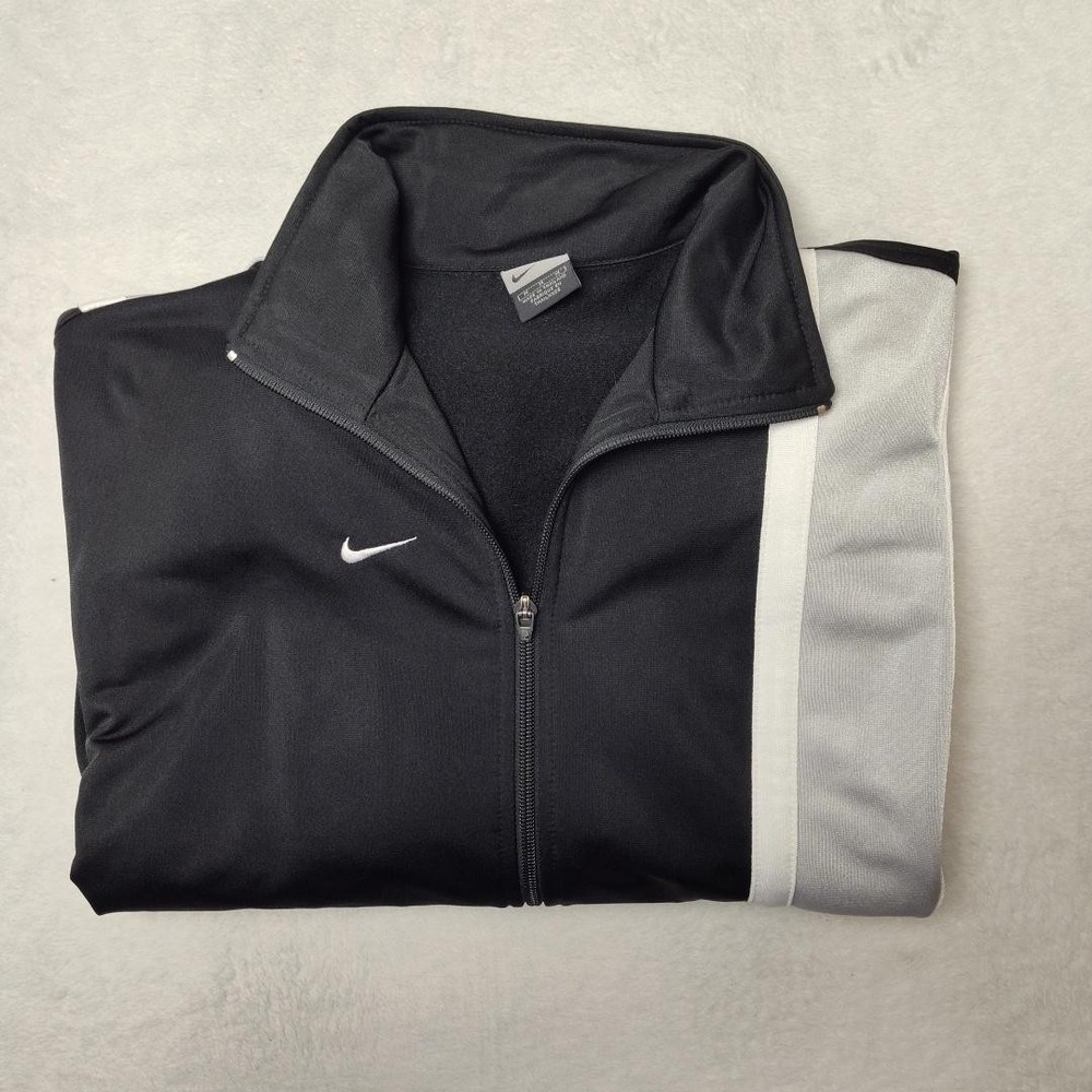 Vintage Nike Track Jacket Mens Medium Black Y2K Colorblock Fleece Lined Full Zip